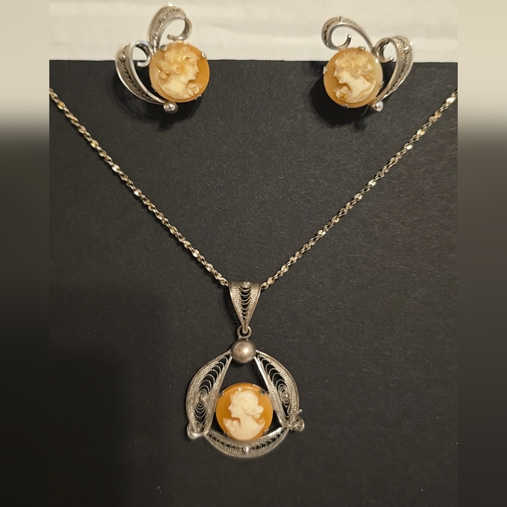 Vintage Cameo Necklace And Earrings